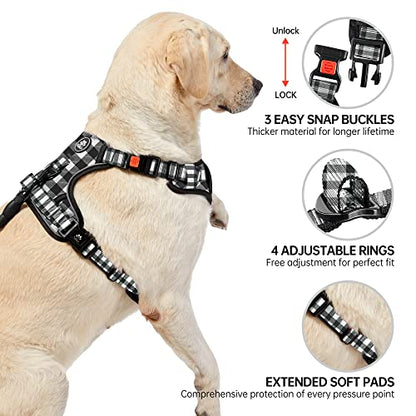 Dog Harness (Checkered Black,S) with Leash, Reflective, Adjustable, Soft Padded, Easy Control Handle, for Small Dogs, Front & Rear Clip Design - color: Checkered Black, size: 【S】neck 11-15" chest 15-21"