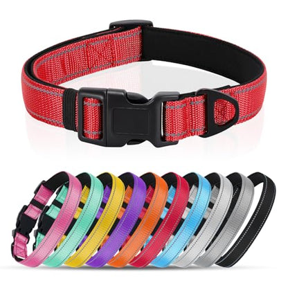 Reflective Dog Collar with Quick Release Buckle - Metal Ring - Adjustable Soft Neoprene Padded Basic Dog Collar for Small Medium Large Dogs (Red, Small :Width 1",Neck 11.8-15.7") - color: Red, size: Small
