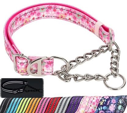 Reflective Martingale Dog Collar with Soft Padded,Adjustable Heavy Duty Choke Steel Chain Big Dog Training, Walking, Hunting Collar for All Breeds (Pink Flowers XXL) - color: 2, size: XXL(Neck23"-30")