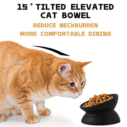 Ceramic Raised Cat Bowl, Cat Food Bowls Elevated Tilted, Ceramic Pet Bowl Whisker Friendly, Anti Vomit & Reduce Neck Burden for Food and Water (Black) - color: Black