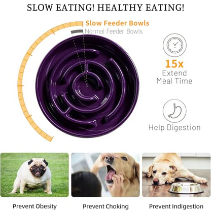 Ceramic Slow Feeder Dog Bowl,1.5 Cups Pet Slow Feeder for Small and Medium Breed,Puzzle Dog Food Dish,Anti-Gulping,Stop Bloat,Preventing Choking(Purple) - color: Purple