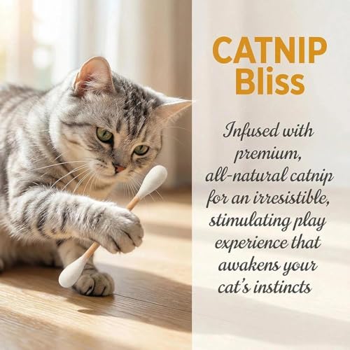 Cotton Swabs Cat with Catnip, 6 Pk Giant Kitten Chew Sticks,Interactive Kitty Kick Sticks for Cat Lovers Gift - Sturdy Teething Chew Toy (Green) - color: Green
