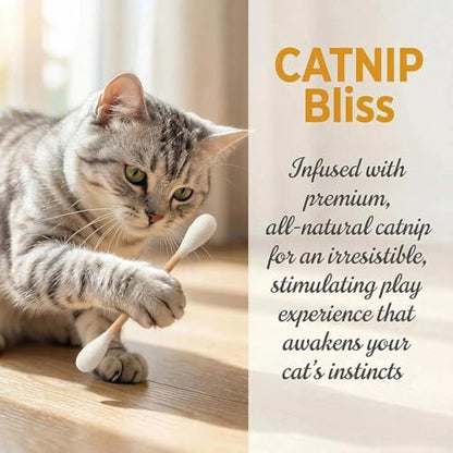 Cotton Swabs Cat with Catnip, 6 Pk Giant Kitten Chew Sticks,Interactive Kitty Kick Sticks for Cat Lovers Gift - Sturdy Teething Chew Toy (Green) - color: Green