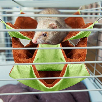 Weewooday 3 Pcs Rat Hammock 3 Tier Pet Guinea Pig Hammock for Cage Hanging Bed Cage Accessories for Small Animals Hamster Parrot Sugar Glider Ferrets Chinchilla Playing Sleeping(Pink,Blue,Green)