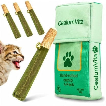 4-Pack Catnip Toys for Cats - Hand-Rolled with Hemp Rope & Bell Safe Teething Fun + Stress Relief Toys for Indoor Cats & Multi-Kitten Homes (Green) - color: Green