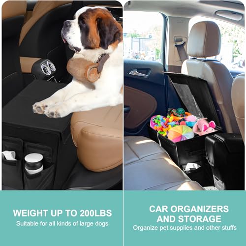 Dog Seat Extender for Dogs up to 200lbs, Dog Back Seat with Storage Pockets, Collapsible Front and Backseat Extender for Large, Medium and Small Dogs - color: Black