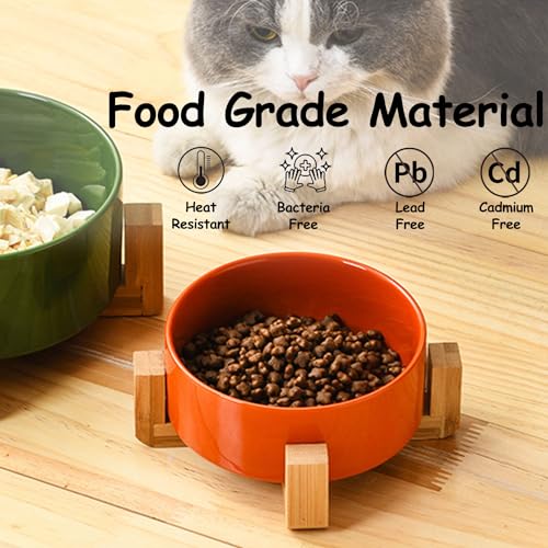 Petygooing Ceramic Dog Bowl Set with Stand, Small Cat Dog Food and Water Bowl, Anti-Slip Set of 2 Bowls - 13.5 OZ (5.1In / 1.7 Cups) Rust Red - color: Rust Red, size: Puppy/Small Size Dogs & Cat Bowls 400ML*2
