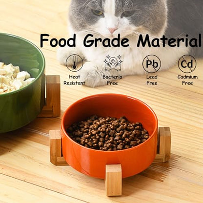 Petygooing Ceramic Dog Bowl Set with Stand, Small Cat Dog Food and Water Bowl, Anti-Slip Set of 2 Bowls - 13.5 OZ (5.1In / 1.7 Cups) Rust Red - color: Rust Red, size: Puppy/Small Size Dogs & Cat Bowls 400ML*2