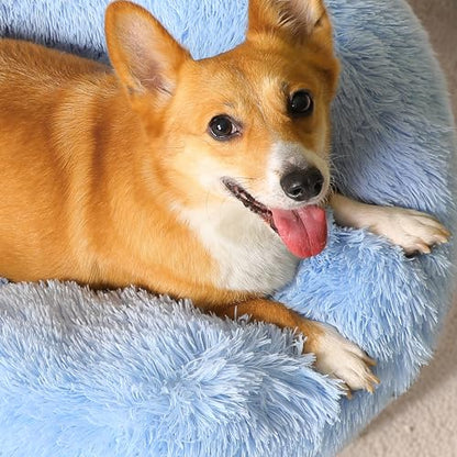 WESTERN HOME WH Calming Dog Bed & Cat Bed, Anti-Anxiety Donut Dog Cuddler Bed, Warming Cozy Soft Dog Round Bed, Dog Cat Cushion Bed for Small Medium Dogs and Cats - color: Light Blue, size: 30.0"l x 30.0"w x 8.0"th