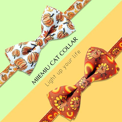Fall Thanksgiving Harvest Cat Collar with Removable Bow Tie and Bell, Holiday Safety Breakaway Collar with Turkey and Pumpkin Spice Pattern for Boys and Girls Kitties Kittens - color: Thanksgiving Pumpkin