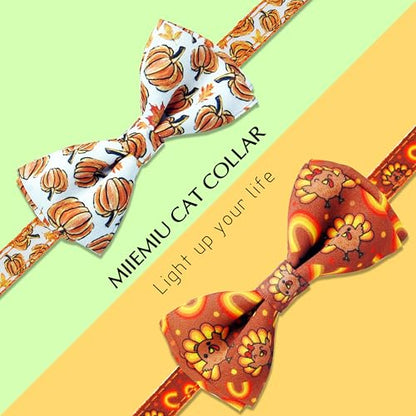 Fall Thanksgiving Harvest Cat Collar with Removable Bow Tie and Bell, Holiday Safety Breakaway Collar with Turkey and Pumpkin Spice Pattern for Boys and Girls Kitties Kittens - color: Thanksgiving Pumpkin