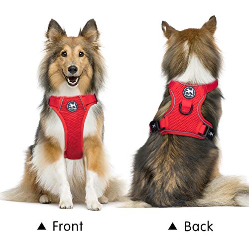 PoyPet Reflective Soft Breathable Mesh Dog Harness Choke-Free Double Padded Vest with Adjustable Neck and Chest(Red,XS) - color: Red, size: XS