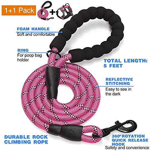 tobeDRI No Pull Dog Harness Adjustable Reflective Oxford Easy Control Medium Large Dog Harness with A Free Heavy Duty 5ft Dog Leash - color: Pink Harness+Leash, size: Large