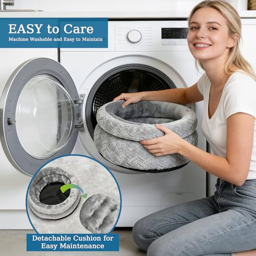 Dual-Layer Donut Cat Bed - Fluffy Round Bed for Small Pets - Ultra-Soft Cat Donut Bed for Cozy Sleep (Grey, 12 * 12 * 3.9 inch / 30 * 30 * 10 cm) - size: 12 * 12 * 3.9 inch / 30 * 30 * 10 cm