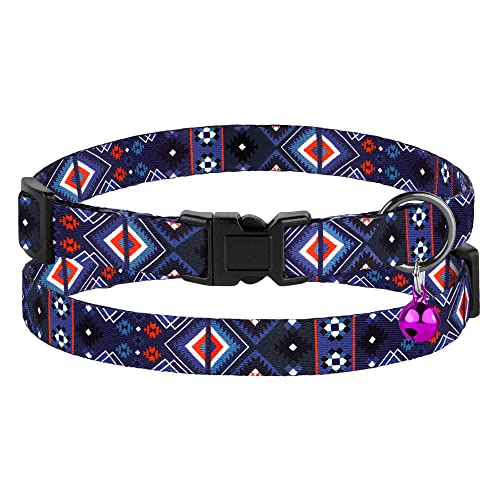 2 Pack Cat Collars with Bell - Breakaway Soft Collar for Girl & Boy Cats, Adjustable Safety Cute Kitten Collars – Comfortable Stylish Patterned Print Design Lightweight (Geometric + Boho) - color: Geometric + Boho