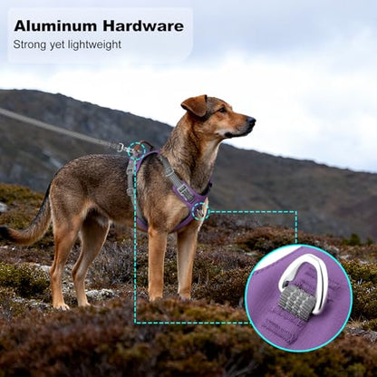 No Pull Dog Harness – Adjustable Reflective Nylon Vest for Small Medium Large Dogs, Escape Proof Training Harness with Leather Control Handle, Lightweight Aluminum Hardware (Purple, M) - color: Purple, size: M