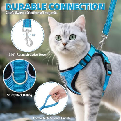 PUPTECK Cat Harness and Leash Set Escape Proof Reflective Cat Walking Harness Adjustable Soft Breathable Mesh Vest for Small Pets, Blue, S - color: Blue, size: S (NECK 9.5"-11", CHEST 13"-16")