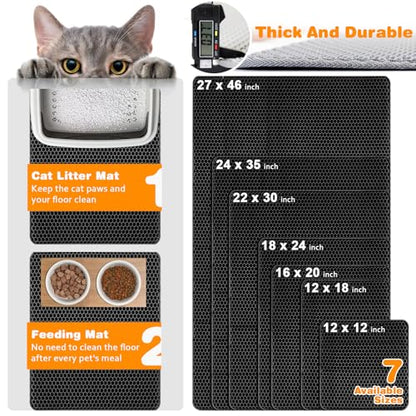 Waterproof Cat Litter Mat, Double Layer EVA, Odor-Free Large Grid, Urine Proof, Easy Cleanup (Black, 18 x 24) - color: Black