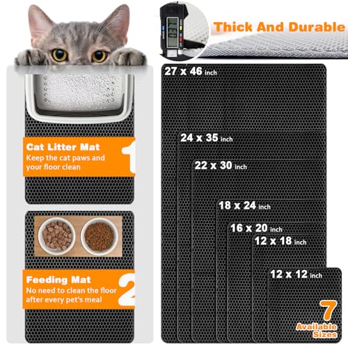 Waterproof Cat Litter Mat, Double Layer EVA, Odor-Free Large Grid, Urine Proof, Easy Cleanup (Black, 24 x 35) - color: Black