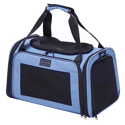 PETSFIT Pet Carrier, Dog Carrier Airline Approved, Collapsible Soft Sided TSA Approved Pet Carrier for Small and Medium Cats, Puppies Up to 12 Lbs, Cat Travel Carrier, Blue - color: Blue, size: Medium