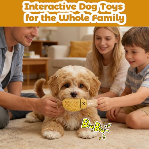 Grilled Fish Skewer Hide & Seek Plush Toy for Small Dogs & Puppies: Treat Dispensing Pocket, Squeaker and Crinkle Sounds, Tear-Resistant Chew for Aggressive Chewers - color: Yellow - Fish Skewer