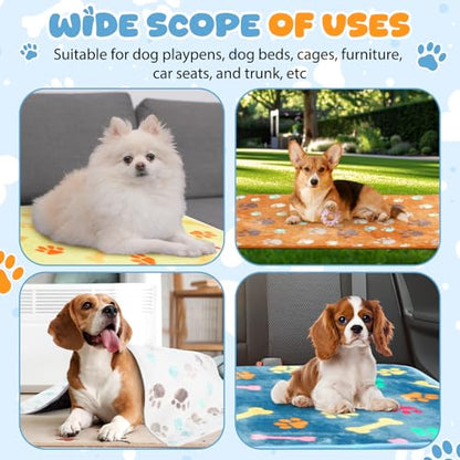 Tegeme 6 Pcs Waterproof Dog Blanket 30 x 20 Inch Paw Print Pet Blanket for Dogs Cats Puppy Washable Soft Fluffy Fleece Rug Flannel Throw Warm Sleep Mat for Kitten Doggy - size: 30 x 20 Inch