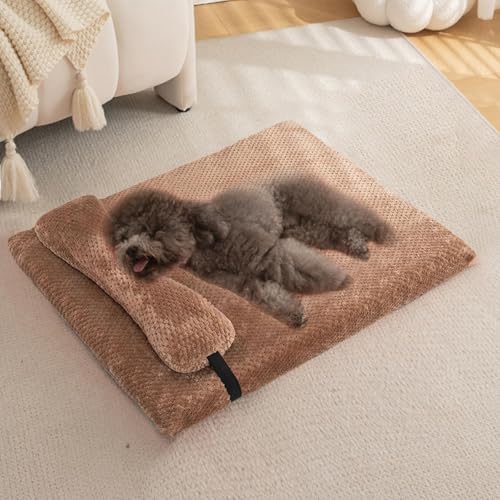 Dog Bed with Pillow for Small Dogs, Orthopedic Dog Bed with Removable Cover, Washable Pet Bed Mat Suitable for Pets Up to 5 lbs, Brown 17.7x11.8x2 in - color: Brown, size: 17.7x11.8x2 in