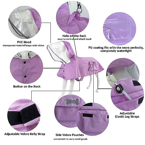 Waterproof Dog Raincoat, Adjustable Reflective Lightweight Pet Rain Clothes with Poncho Hood(X-Small, Light Purple) - color: Light Purple, size: X-Small(4-9lb)