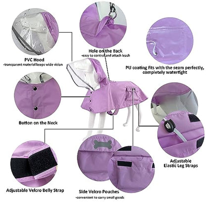 Waterproof Dog Raincoat, Adjustable Reflective Lightweight Pet Rain Clothes with Poncho Hood(Small, Light Purple) - color: Light Purple, size: Small(9-13lb)