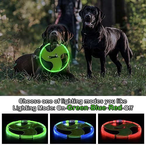 Dog Flying Disc Flyer Dog Toys, Glow in The Dark Nylon Dog Toy with 3 Light Models, Floating Dog Ring Toys for Physical Exercise, Pet Training Throwing Playing - color: Green-1