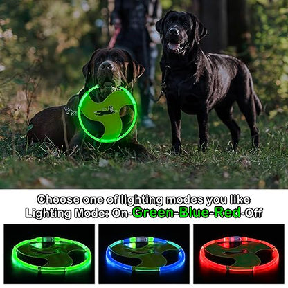 Dog Flying Disc Flyer Dog Toys, Glow in The Dark Nylon Dog Toy with 3 Light Models, Floating Dog Ring Toys for Physical Exercise, Pet Training Throwing Playing - color: Green-1