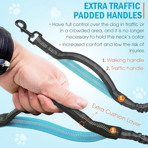 Hands Free Dog Leash with Waist Belt – No-Pull Bungee, Dual Padded Handles & Zipper Pouch for Running, Walking & Training – Adjustable Waist Leash for Large & Medium Dogs (Black) - color: Black