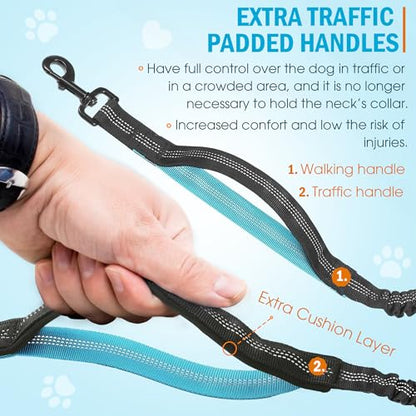Hands Free Dog Leash with Waist Belt – No-Pull Bungee, Dual Padded Handles & Zipper Pouch for Running, Walking & Training – Adjustable Waist Leash for Large & Medium Dogs (Black) - color: Black