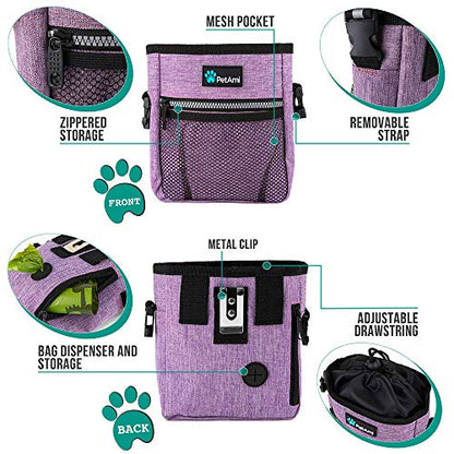 PetAmi Dog Treat Pouch, Pet Treat Pouch for Training, Dog Walking Bag Holder for Kibbles, Pet Food Toy, Dog Trainer Essentials Supplies, Poop Bag Dispenser, 3 Ways to Wear (Purple) - color: Heather Purple