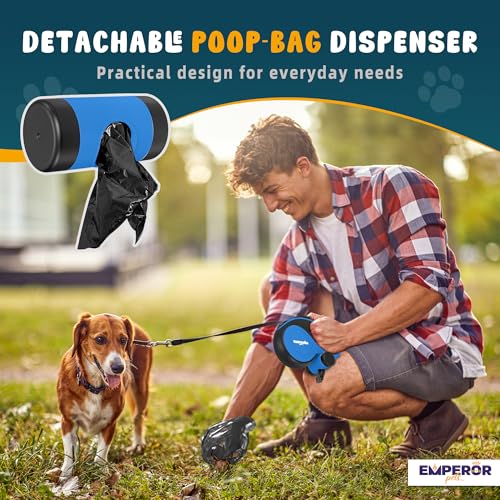 26 ft Retractable Dog Leash Blue - Heavy Duty Retractable Pet Leash with Anti-Slip Grip for Medium to Large Dogs up to 110 lbs -Aura BL26 - color: Blue, size: 26 ft