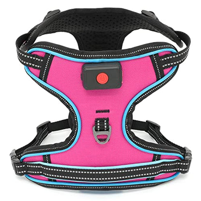 Safety LED Dog Harness - Light Up Dog Vest, No-Pull Dog Harness - Rechargeable Glowing Pet Harness for Night Walking & Camping (Pink+Blue Light, Medium) - color: Pink+Blue Light, size: Medium