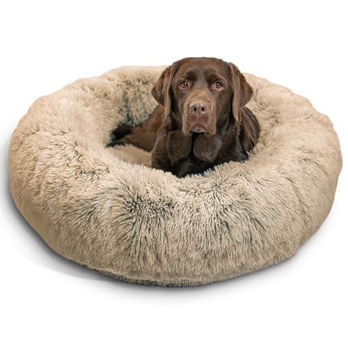 Best Friends by Sheri The Original Calming Donut Dog Bed for Large Dogs up to 100 lbs, Shag Faux Fur, Taupe, Large, 36" x 36" - color: Taupe Shag, size: Large