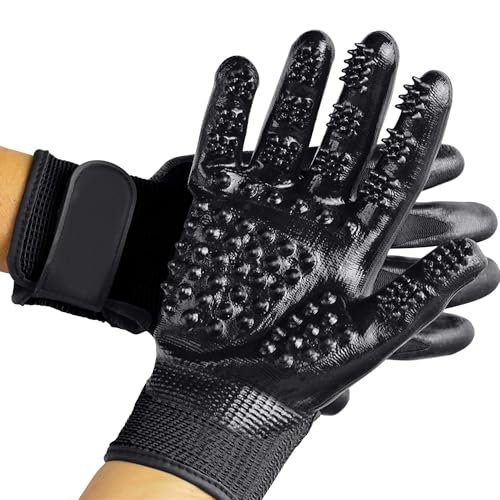 Pet Grooming Glove – Patented Rubber-Massage Shedding Bath & Hair Remover for Dogs, Cats & Livestock – Lightweight, Flexible, Secure Fit (Cyan&Black) - color: Cyan&Black