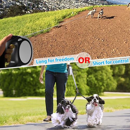 Double Retractable Dog Leash for Two Dogs Up to 110 lbs - 16 ft Coupler Leashes for Small Medium Dogs - One Locked System, Non Slip Grip, Tangle Free (Grey) - color: GREY