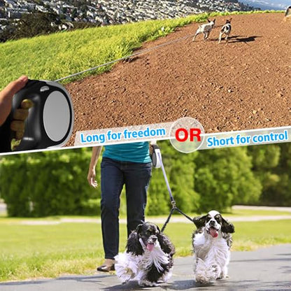 Double Retractable Dog Leash for Two Dogs Up to 110 lbs - 16 ft Coupler Leashes for Small Medium Dogs - One Locked System, Non Slip Grip, Tangle Free (Grey) - color: GREY