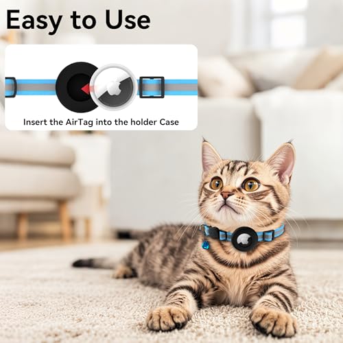 Cat Collar Breakaway, Adjustable Cat Collar with Apple Holder and Bell, Lightweight Kitten Collars for Cats, Kittens (Blue) - color: Blue