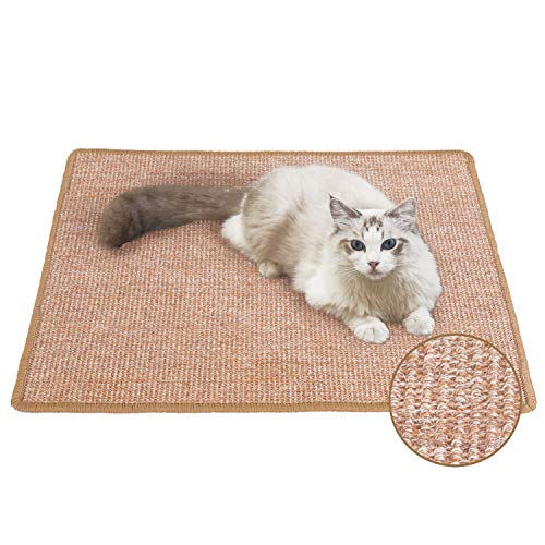 FUKUMARU Cat Scratcher Mat, 23.6 X 31.5 Inch Natural Sisal Cat Scratch Mats, Horizontal Cat Floor Scratching Pad Rug, Protect Carpets and Sofas Brown - color: Brown-23.6 x 31.5 Inch