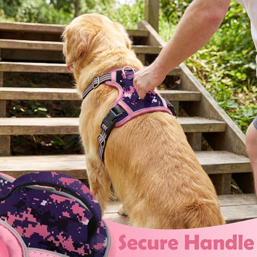 Funfox Dog Harness No Pull, Adjustable Pet Vest Harness, Super Soft Material with Vertical Handle Easy Control, Reflective Night Walking, 2 Leash Clips for Small Sized Dogs, Mosaic Pink, S - color: Mosaic Pink, size: Small