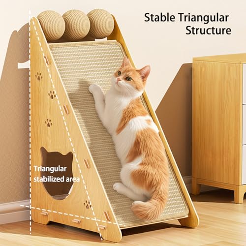 22.44 x 14.56 x 11.41 Inch Sisal Cat Scratcher, Natural Scratching Post, Cat Scratch Pad for Wall and Couch, Durable Toy for Indoor Kittens with Hanging Ball - color: Sisal
