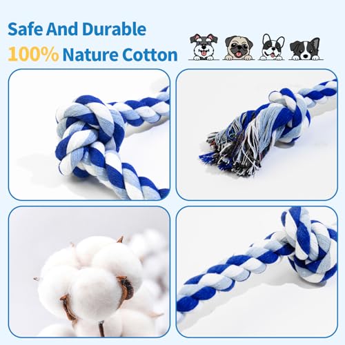 WDZZHOT [2 Pack] Dog Rope Toys, Dog Chew Toy for Medium and Small Dogs, 3 Knots Heavy Duty Puppy Rope Toy, 100% Cotton Tug of War Dog Toys for Boredom, Teeth Cleaning - color: blue+green