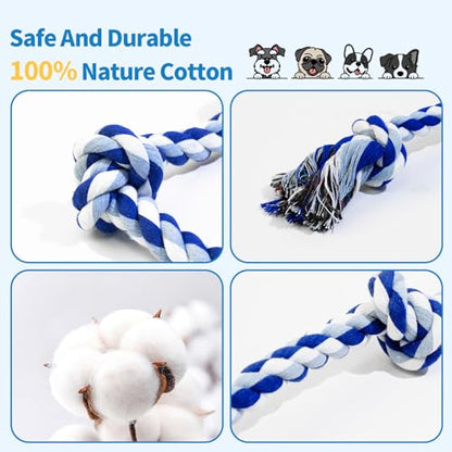 WDZZHOT [2 Pack] Dog Rope Toys, Dog Chew Toy for Medium and Small Dogs, 3 Knots Heavy Duty Puppy Rope Toy, 100% Cotton Tug of War Dog Toys for Boredom, Teeth Cleaning - color: blue+green
