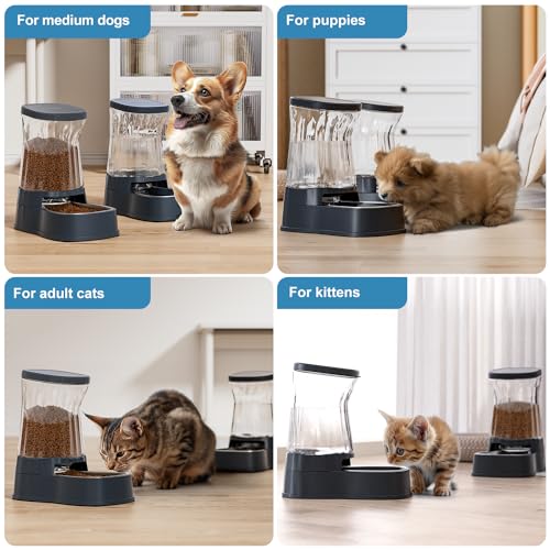 Gardner Pet Automatic Dog Water Dispenser Gravity Stainless Steel Waterer & Food Feeder Set, 100% BPA Free Large Capacity Feeding Bowls for Medium & Large-Sized Dogs Cats Other Pets -(1 Gallon x2) - color: Dark Grey-Sets, size: 1 Gallon (Water & food disp