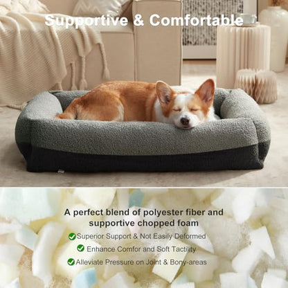 Washable Dog Bed Extra Large Sized Dogs, Washable Comfy Fluffy XL Dog Bed, Removable Zipper Cover Machine Wash, Durable Sleeping Pet Cuddler Bed with Anti-Slip Bottom, 42x30x8 in, Dark Grey - color: Dark Grey, size: XL(42''x30''x8'')