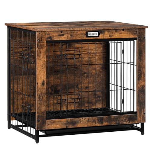 Dog Crate Furniture, 25.5" Small Dog Kennel Indoor, Wooden Cage with Pull-Out Tray, Double Doors Pet House Side End Table for Small/Medium Dogs, Rustic Brown BF642GW03G1 - color: Rustic Brown, size: 25.2”l X 19.7”w X 23.6”h