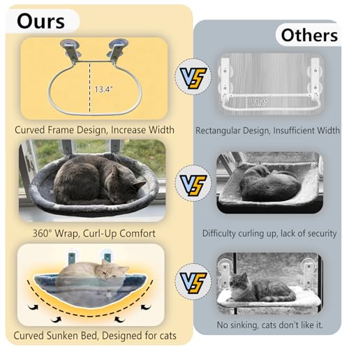 Cat Window Perch Hammock - Glow in The Dark Cordless Foldable Pet Bed with Sturdy Metal Frame & Strong Suction Cups, Star Print Resting Seat for Indoor Cats with Removable Washable Cover